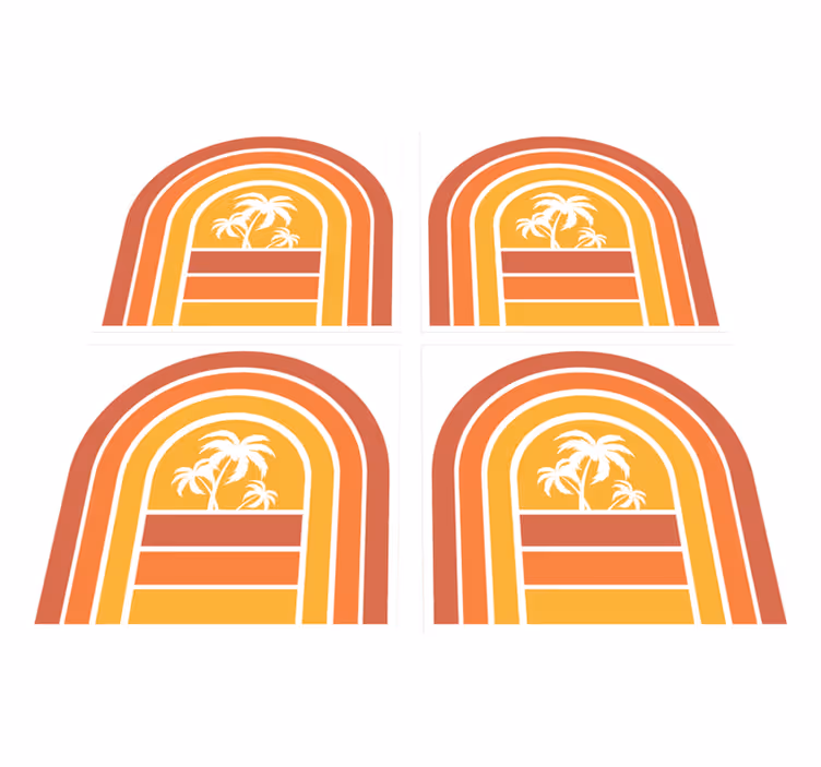 Tapete vinílico natureza padrões de pôr do sol e palmas - TenStickers