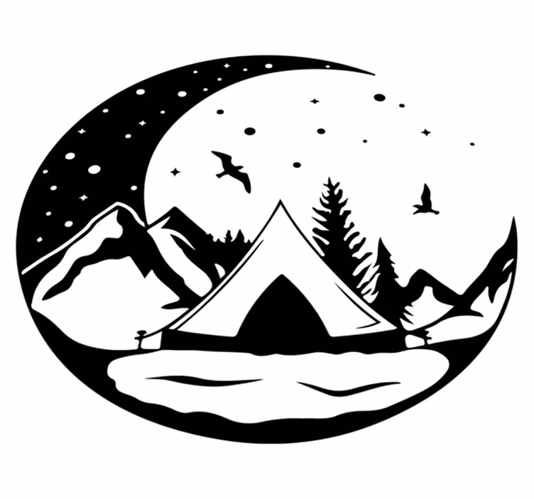 Tapete vinílico natureza montanhas e noite de lua - TenStickers