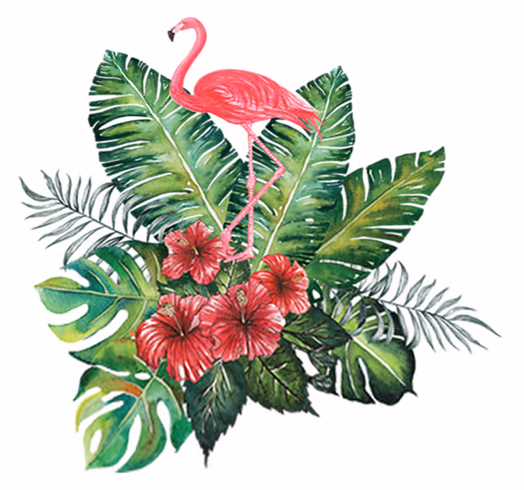 Tapete vinílico flores e plantas flamingo tropical grande - TenStickers