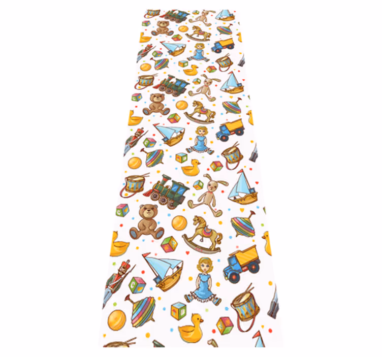 Tapete vinílico quarto com brinquedos de madeira e ursinho - TenStickers