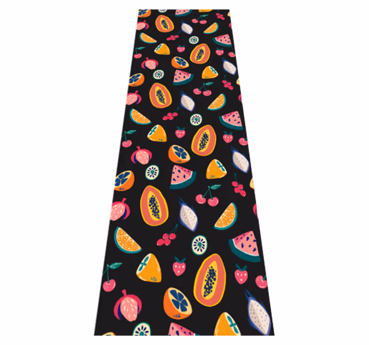 Tapete vinílico quarto frutas multicoloridas no fundo preto - TenStickers