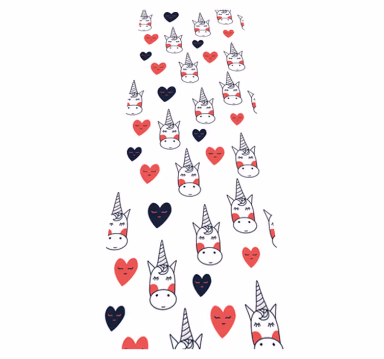 Tapete vinílico quarto padrão unicórnio com corações - TenStickers