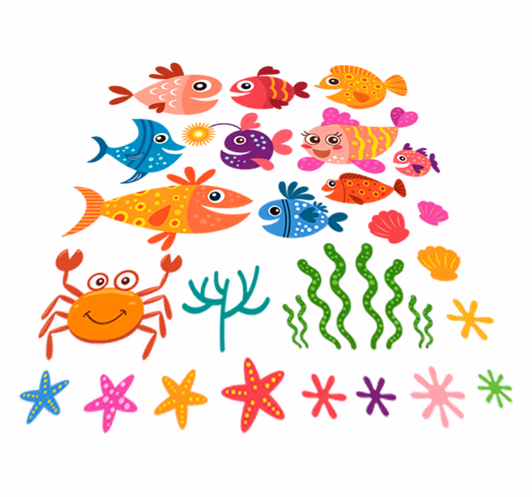 Tapete vinílico infantis peixes coloridos - TenStickers