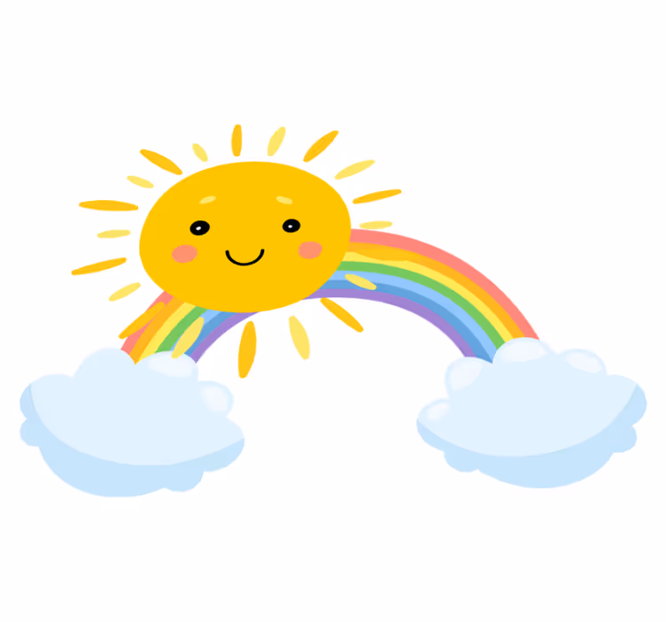 Tapete vinílico infantis céu com sol e arco-íris - TenStickers