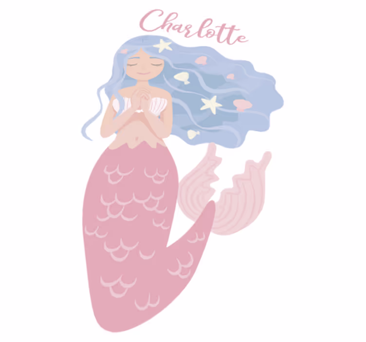 Tapete vinílico infantis sereia colorida - TenStickers