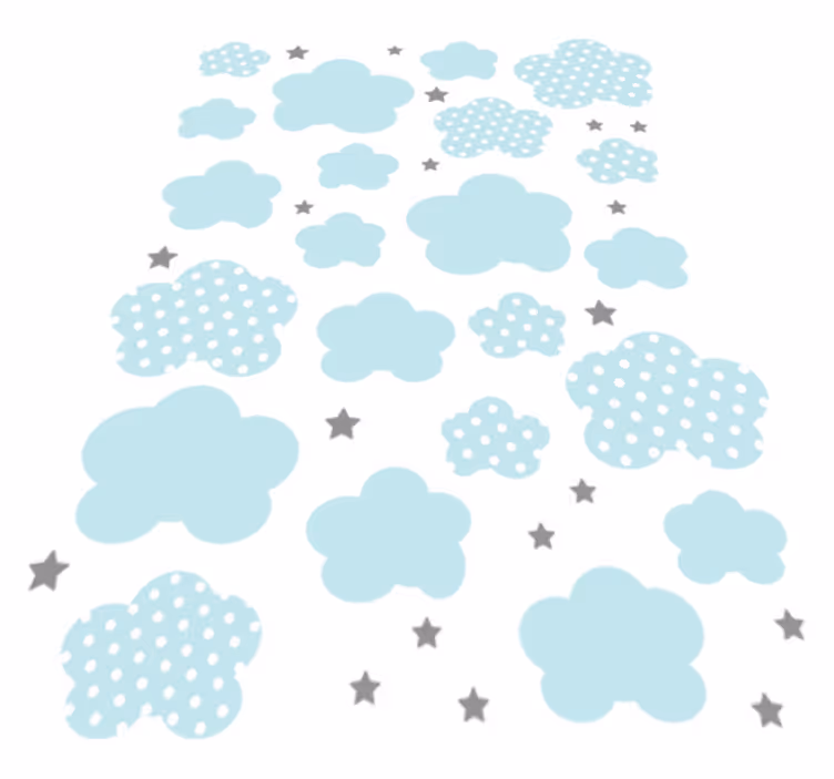 Tapete vinílico infantis nuvens azuis e estrelas cinzas - TenStickers