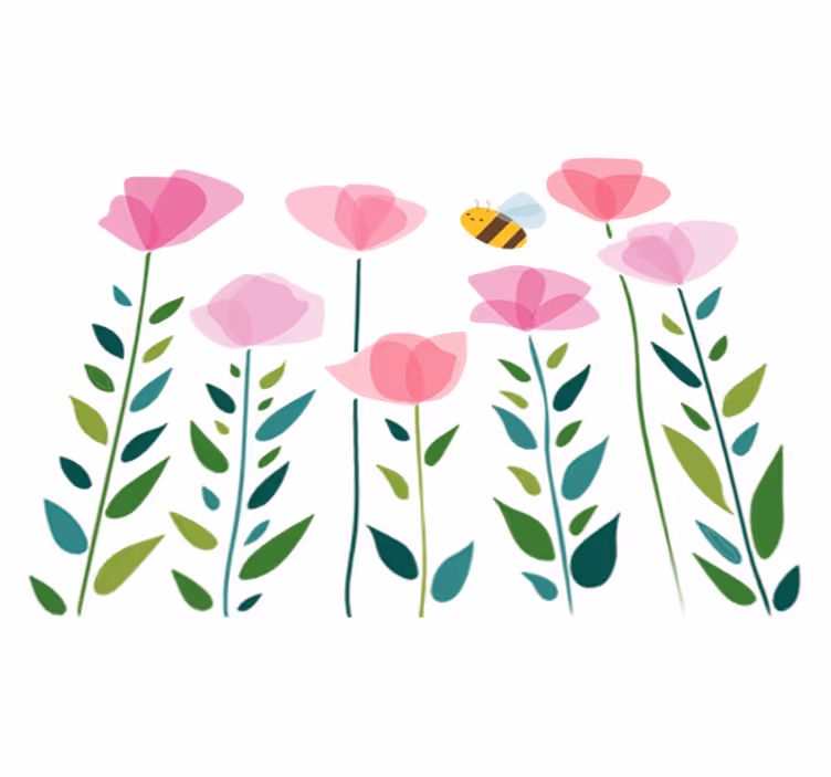 Tapete vinílico infantis flores rosas e abelha - TenStickers