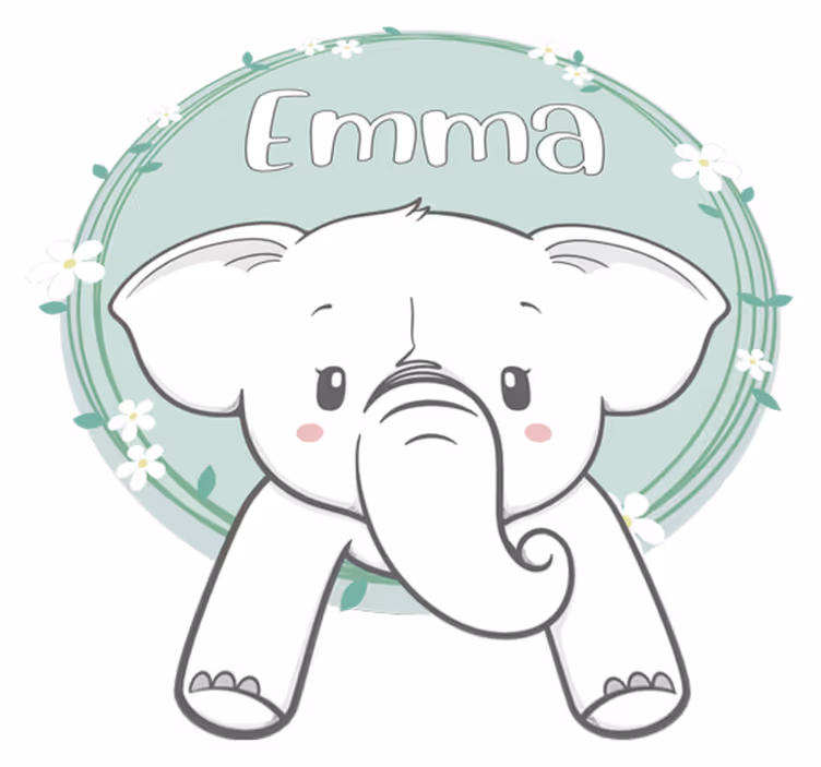 Tapete vinílico infantis elefante com nome - TenStickers