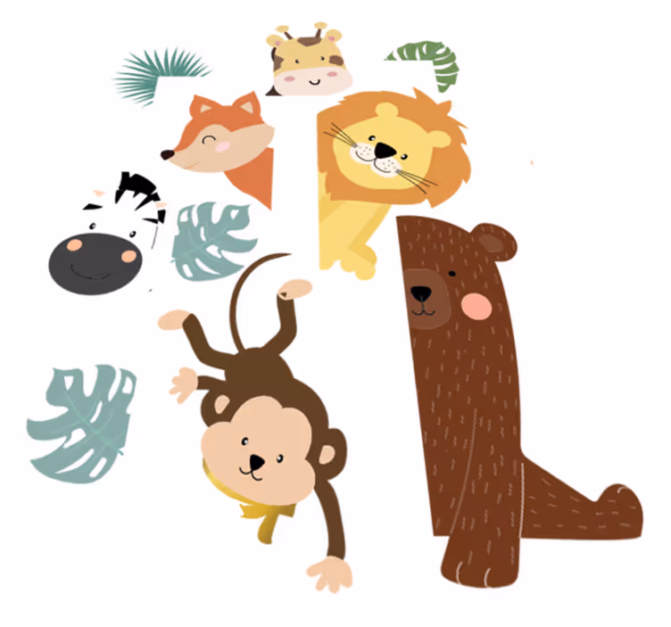 Tapete vinílico infantis animais na porta - TenStickers