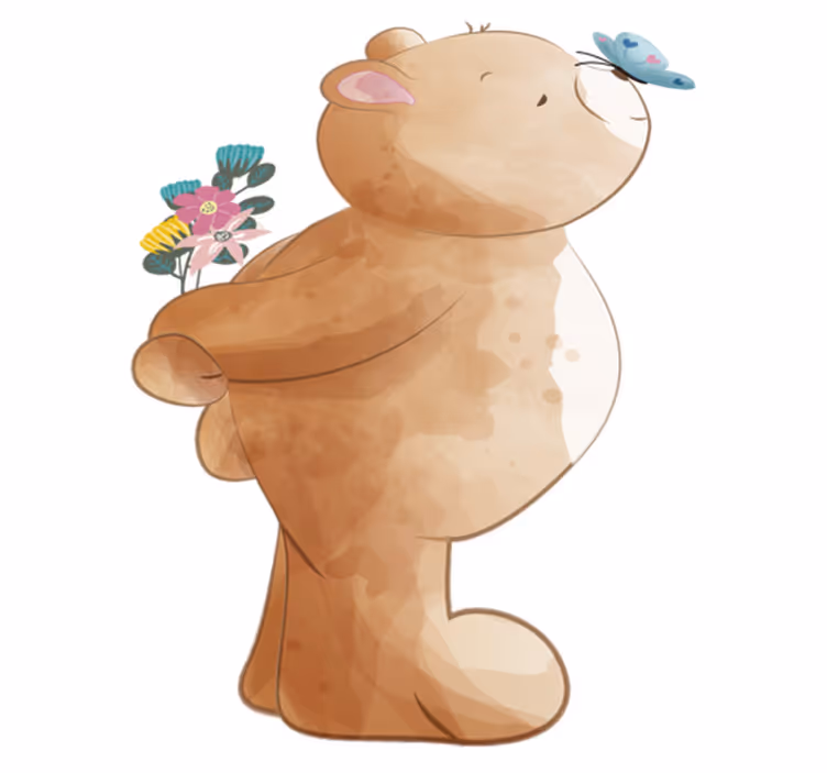 Tapete vinílico infantis adesivo com urso e borboleta - TenStickers
