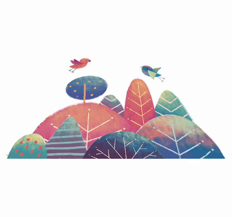 Tapete vinílico infantis Árvores azuis e rosas - TenStickers