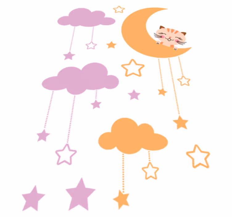 Tapete vinílico infantis adesivo luna gato - TenStickers