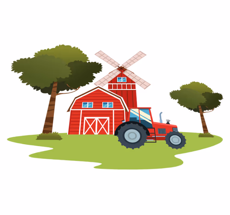 Tapete vinílico infantis tratores e árvores - TenStickers
