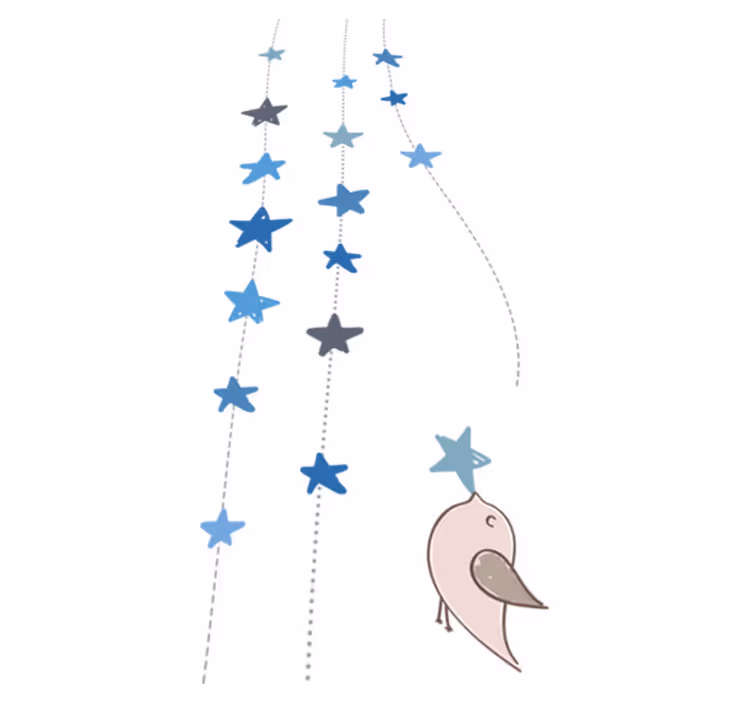 Tapete vinílico infantis estrelas azuis e passarinho - TenStickers
