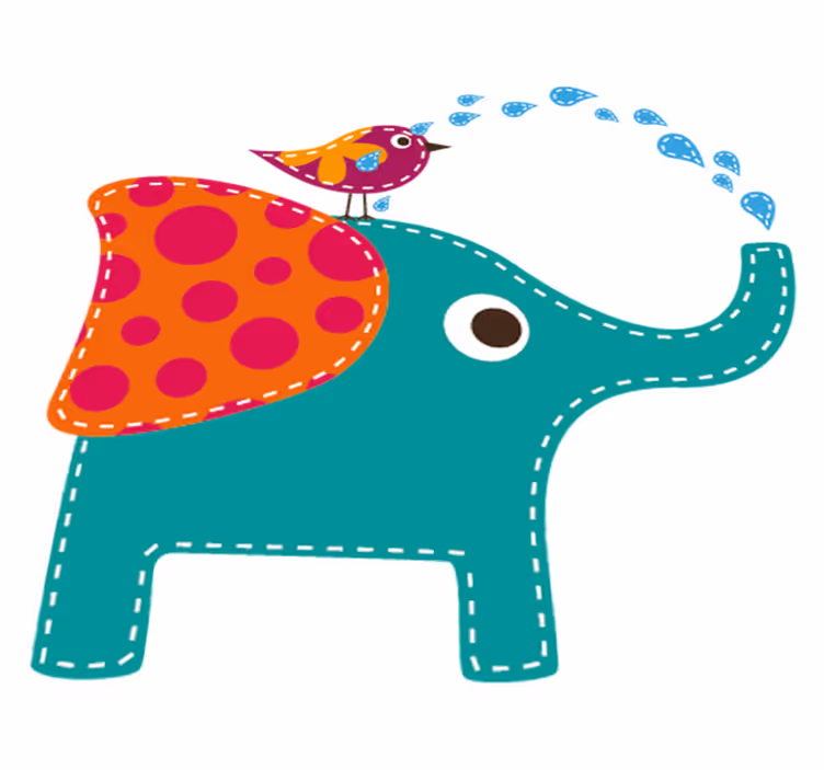 Tapete vinílico infantis elefante tomando banho com ave - TenStickers