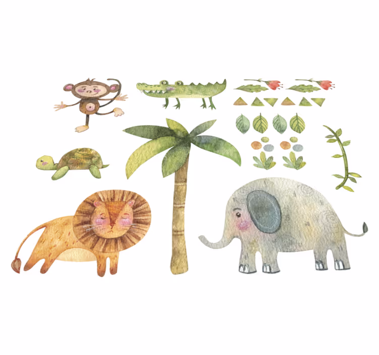 Tapete vinílico infantis animais da selva em aquarela - TenStickers