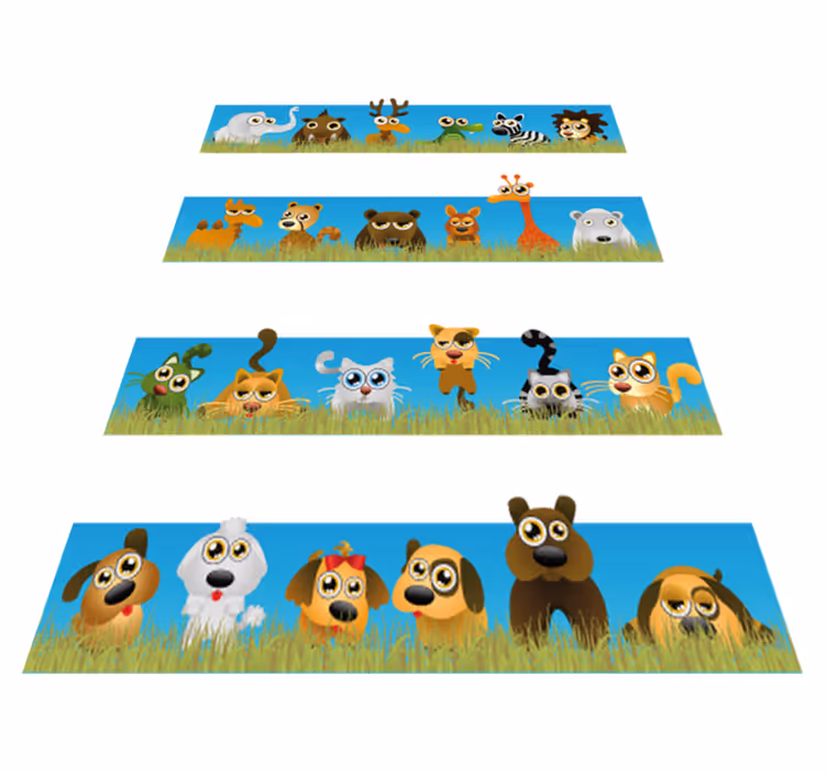 Tapete vinílico infantis listras com animais - TenStickers