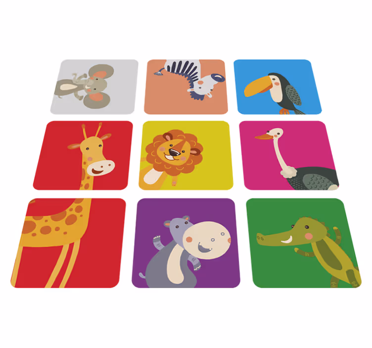 Tapete vinílico infantis com ladrilhos coloridos de animais - TenStickers