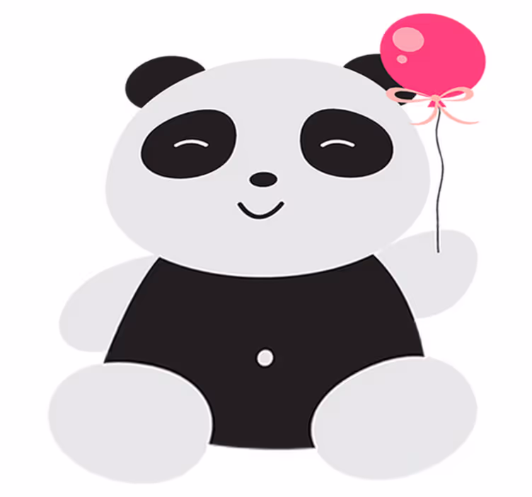 Tapete vinílico infantis panda com balão rosa - TenStickers