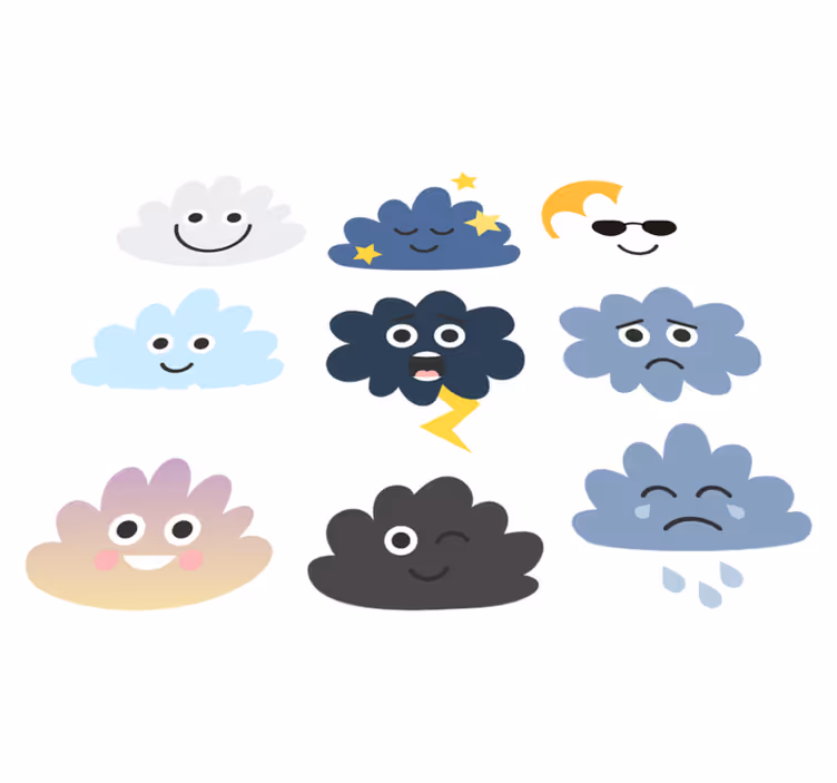Tapete vinílico infantis nuvens com rostos - TenStickers