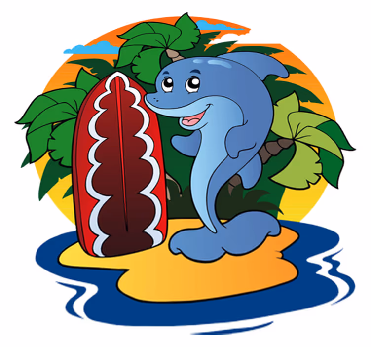 Tapete vinílico infantis surfando com golfinho - TenStickers