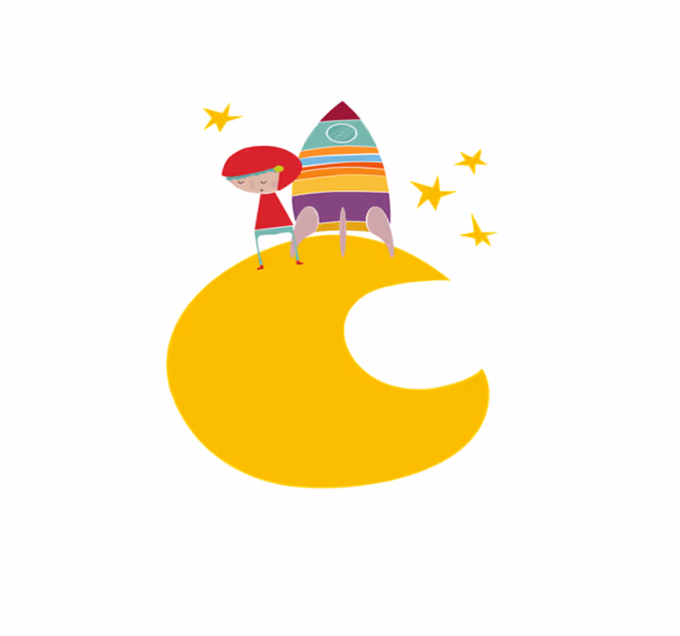Tapete vinílico infantis foguete na lua - TenStickers