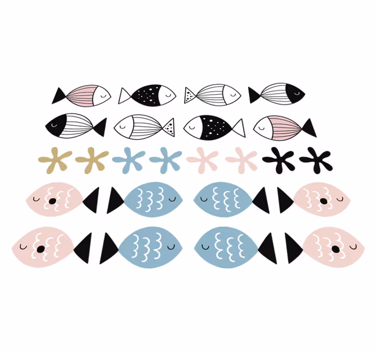Tapete vinílico infantis peixes com texturas - TenStickers