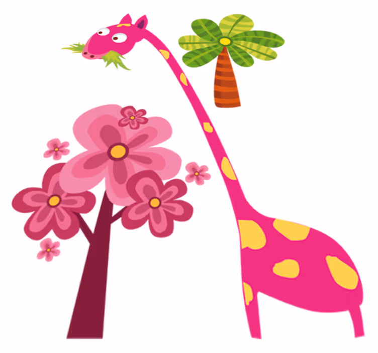 Tapete vinílico infantis girafa rosa comendo - TenStickers