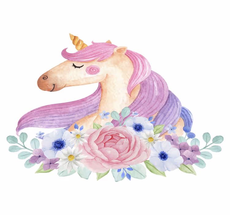 Tapete vinílico infantis unicórnio aquarelado - TenStickers