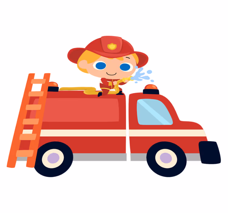 Tapete vinílico infantis carro de bombeiro vermelho - TenStickers