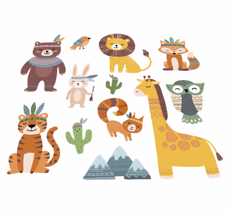 Tapete vinílico infantis animais tribais divertidos - TenStickers