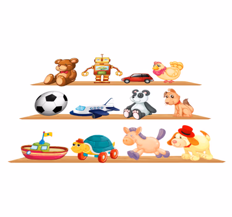 Tapete vinílico infantis prateleiras com brinquedos - TenStickers