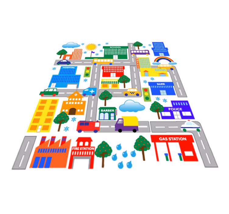 Tapete vinílico infantis cidade grande colorida - TenStickers