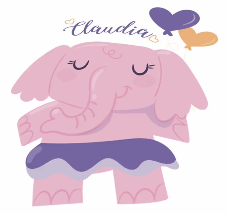 Tapete vinílico infantis elefante rosa com nome - TenStickers