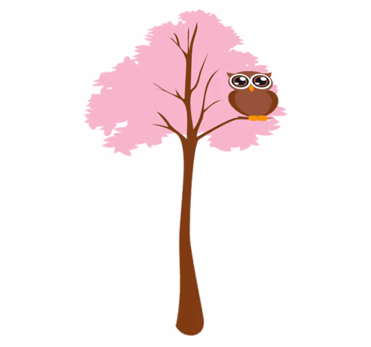 Tapete vinílico infantis Árvore rosa com coruja - TenStickers