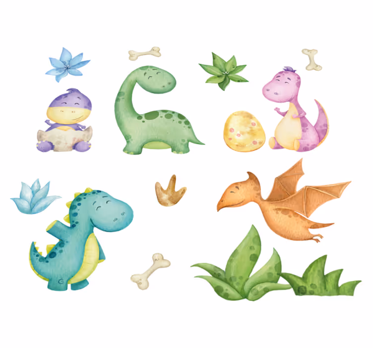 Tapete vinílico quarto dinossauro nórdico desenhado - TenStickers