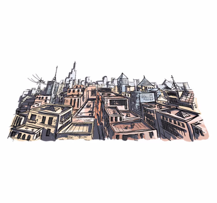 Tapete vinílico quarto aquarela da cidade - TenStickers
