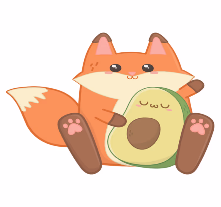 Tapete vinílico infantis raposa kawaii com abacate - TenStickers