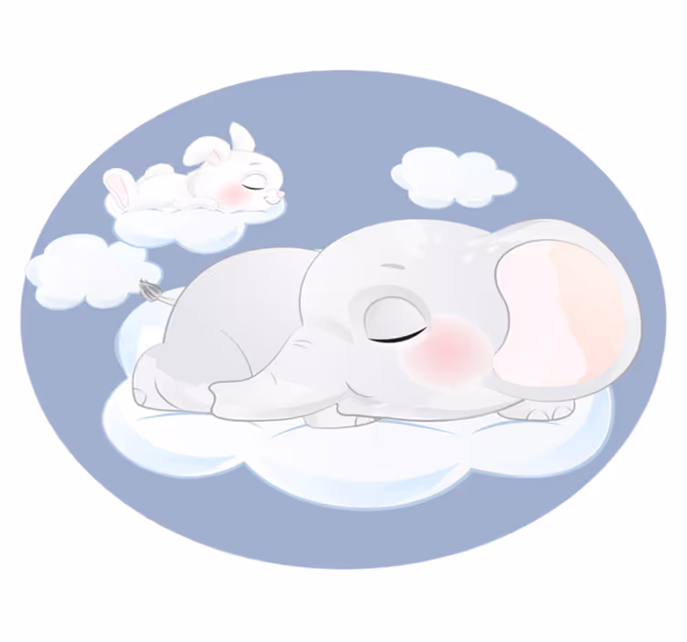 Tapete vinílico infantis elefante e coelho dormindo na nuvem - TenStickers