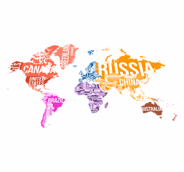 Tapete vinílico de mapa mundial com nomes e fronteiras - TenStickers