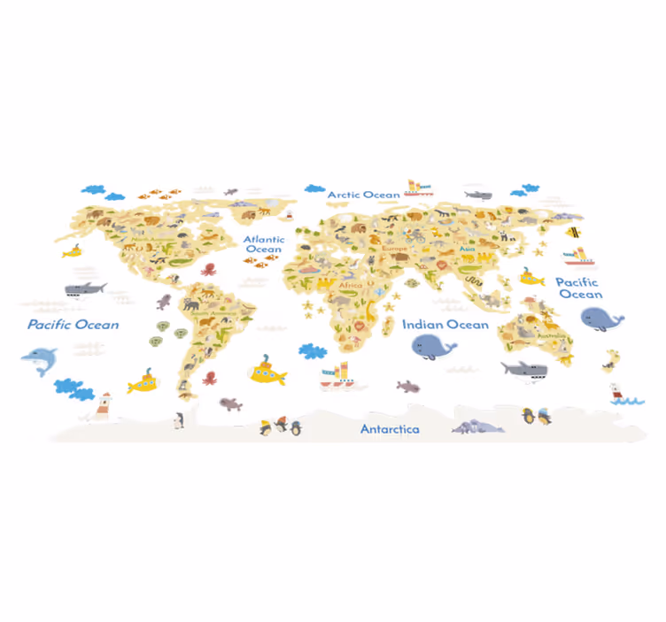 Tapete vinílico de mapa mundial fauna en - TenStickers