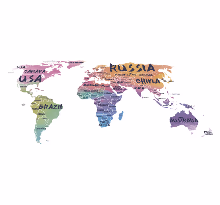 Tapete vinílico de mapa mundial adesivo de parede - TenStickers