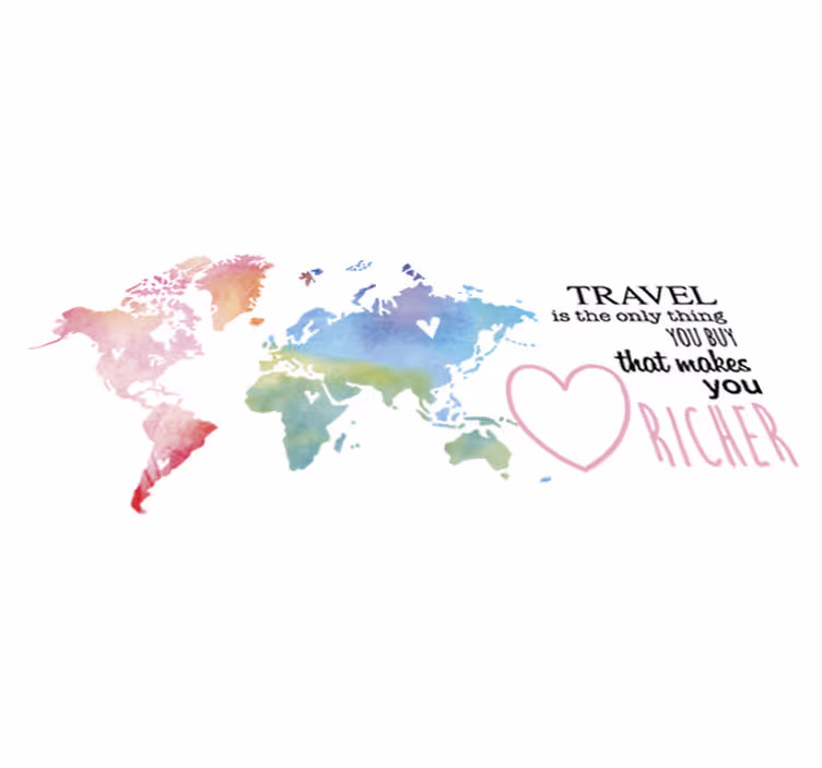 Tapete vinílico de mapa mundial e texto sobre viajar em - TenStickers