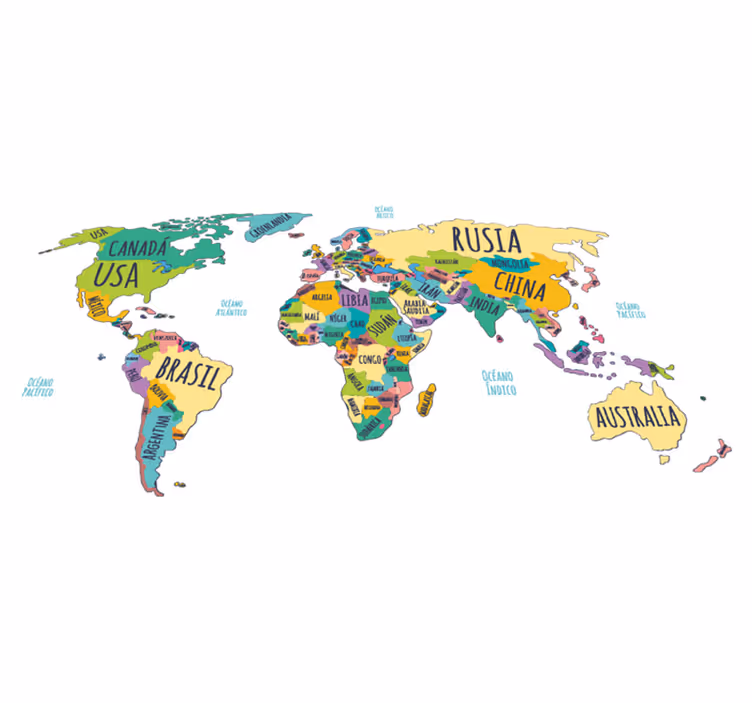 Tapete vinílico de mapa mundial político - TenStickers