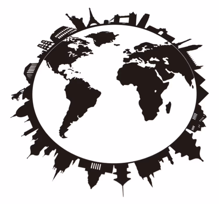 Tapete vinílico de mapa mundial com monumentos do mundo - TenStickers
