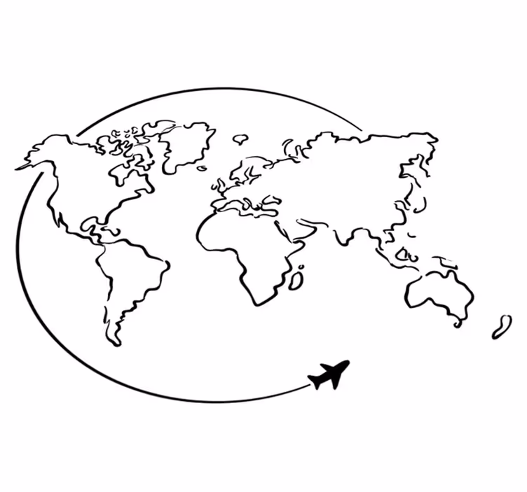 Tapete vinílico de mapa mundial círculo avião - TenStickers