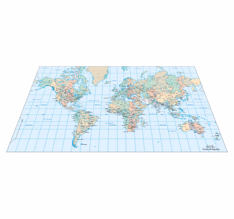 Tapete vinílico de mapa mundial e horário em inglês - TenStickers