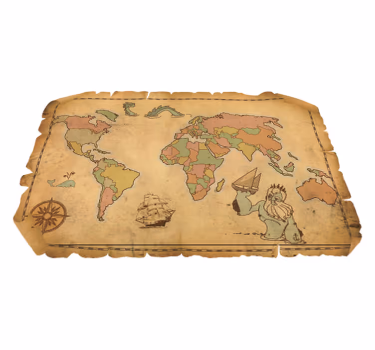 Tapete vinílico de mapa mundial em design vintage antigo - TenStickers