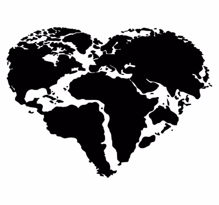 Tapete vinílico de mapa mundial adesivo em forma de coração - TenStickers