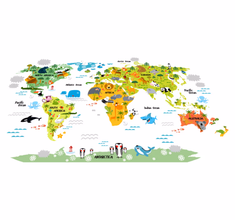 Tapete vinílico de mapa mundial com design de fauna inglesa - TenStickers